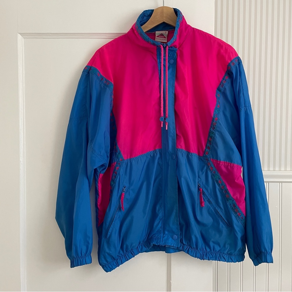 Vintage Bright Pink and Blue Windbreaker Jacket